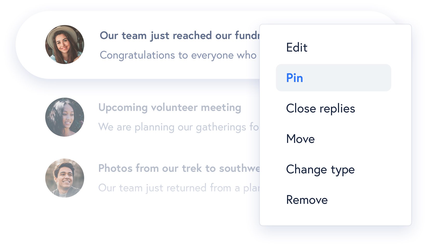 Moderator accessing moderation settings to pin a user post